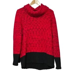 KarlLlagerfeld Red and Black Women' Cowl Neck Knitted Sweater Large